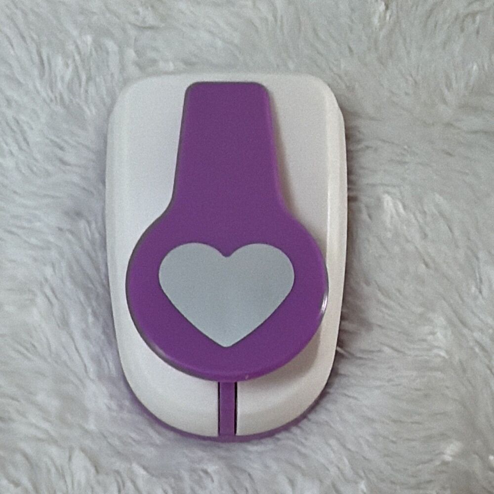 Heart Paper Punch 1.5” Wide Lever Craft Scrapbooking Card Making Purple White